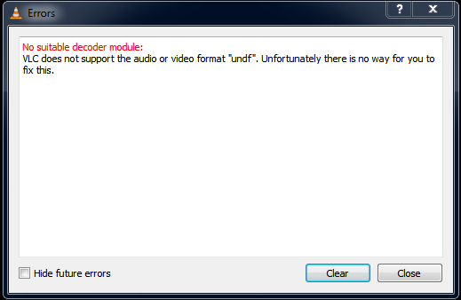 Cannot render. VLC вирус. Кодек HEVC. Cannot render the file. Unfortunately the format of this Video is not supported.